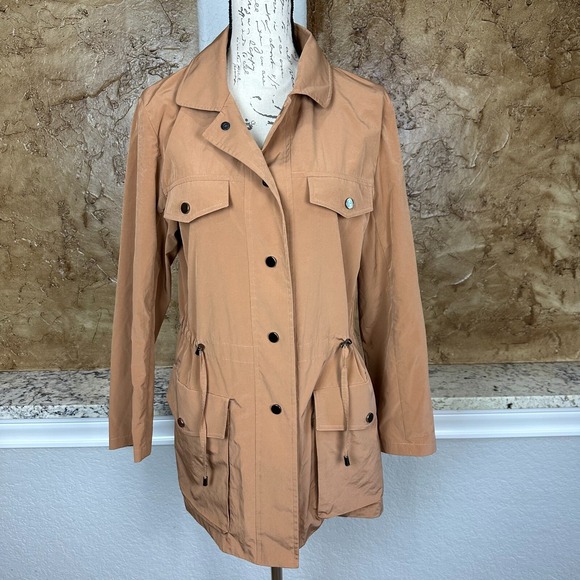 Cinzia Rocca Icons Jacket Womens 6 Zip/Snap Up Tan Utility Raincoat Adjustable - Picture 1 of 11